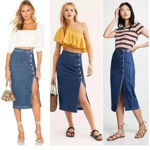 Free People / Side Button / Denim Midi skirt